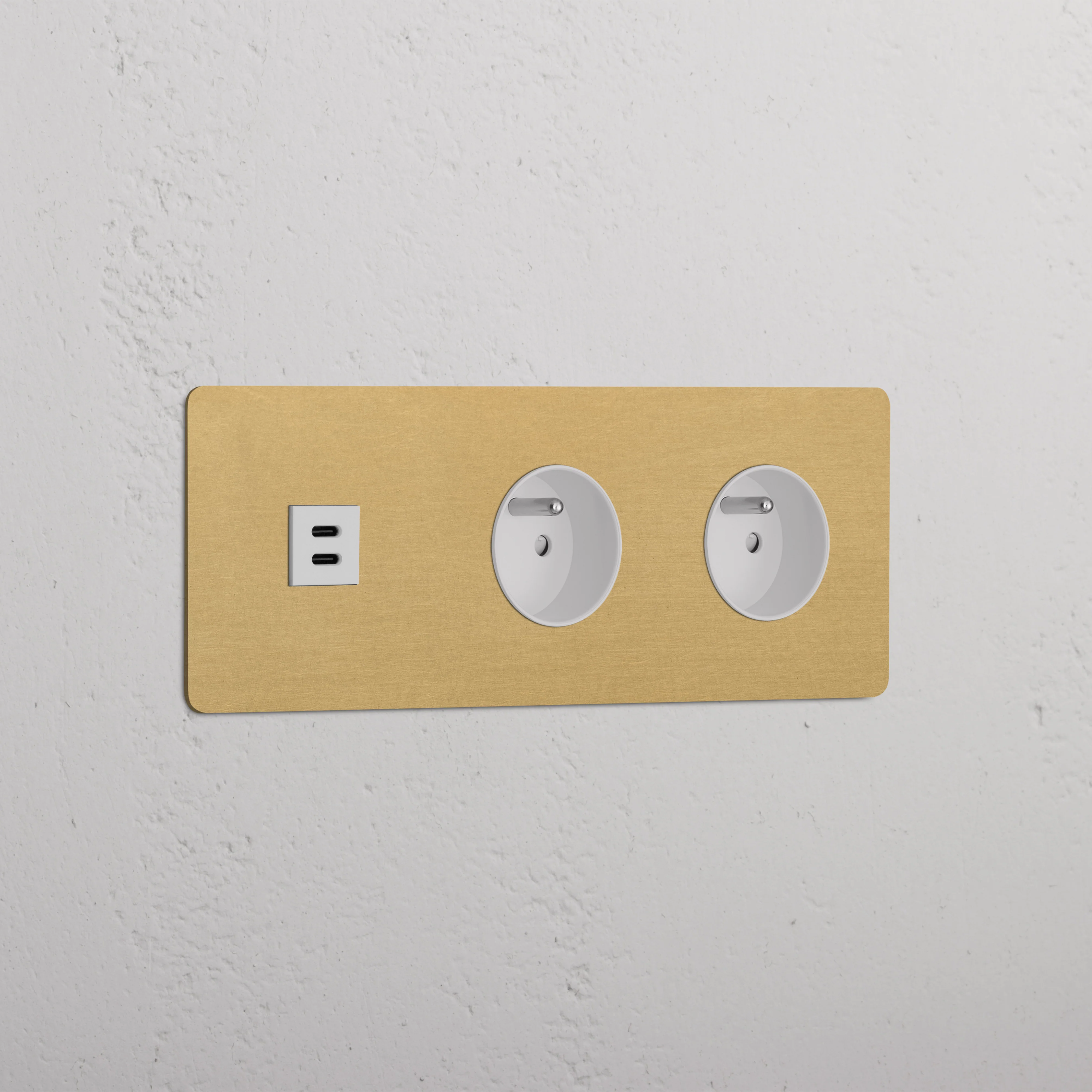 Kew Triple USB-C 30W & 2x French/Belgian Type E Socket - Antique Brass | White