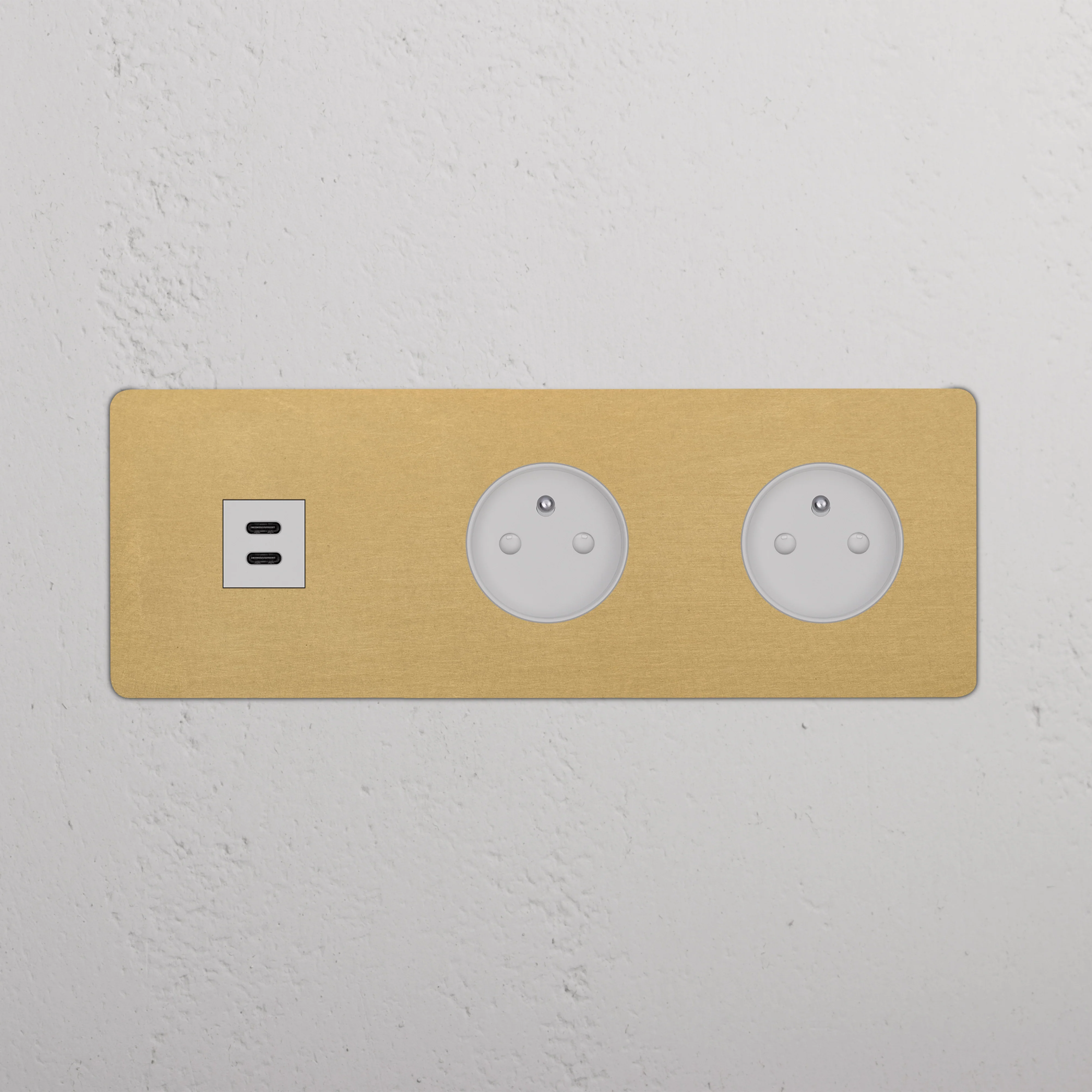Kew Triple USB-C 30W & 2x French/Belgian Type E Socket - Antique Brass | White - Image 2
