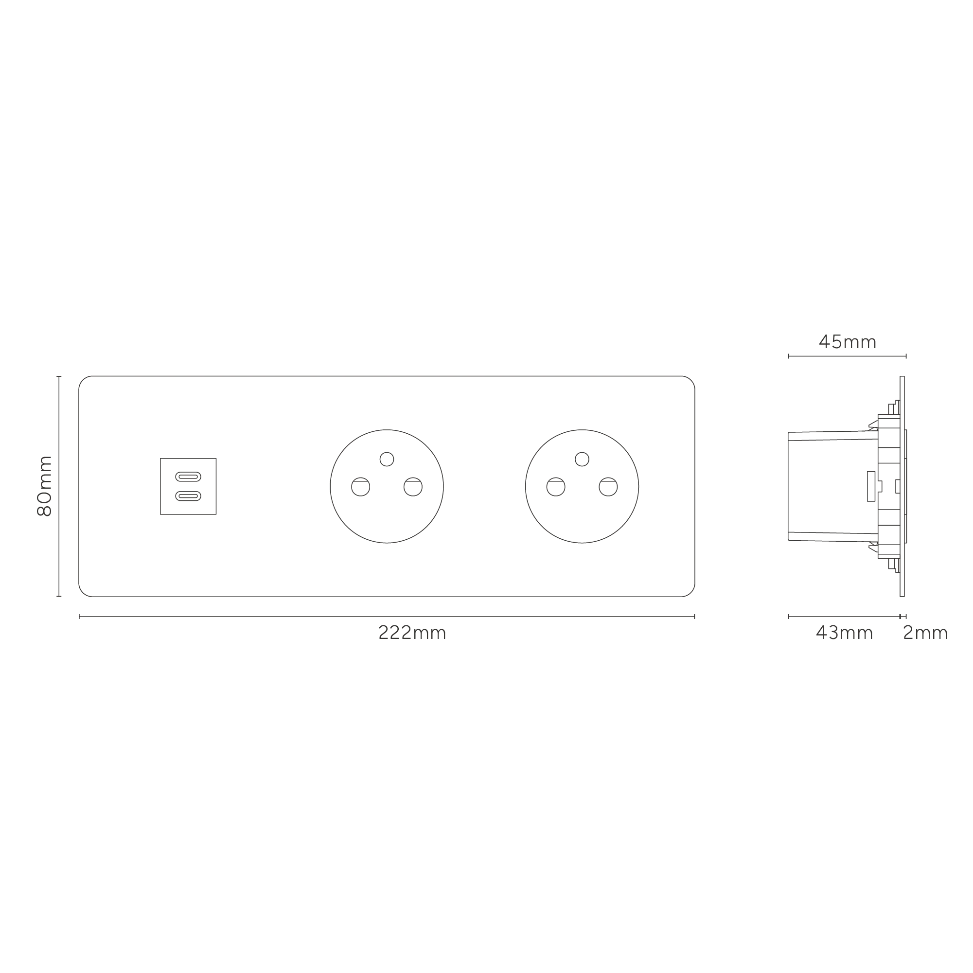 Kew Triple USB-C 30W & 2x French/Belgian Type E Socket - Paintable | Black - Image 3