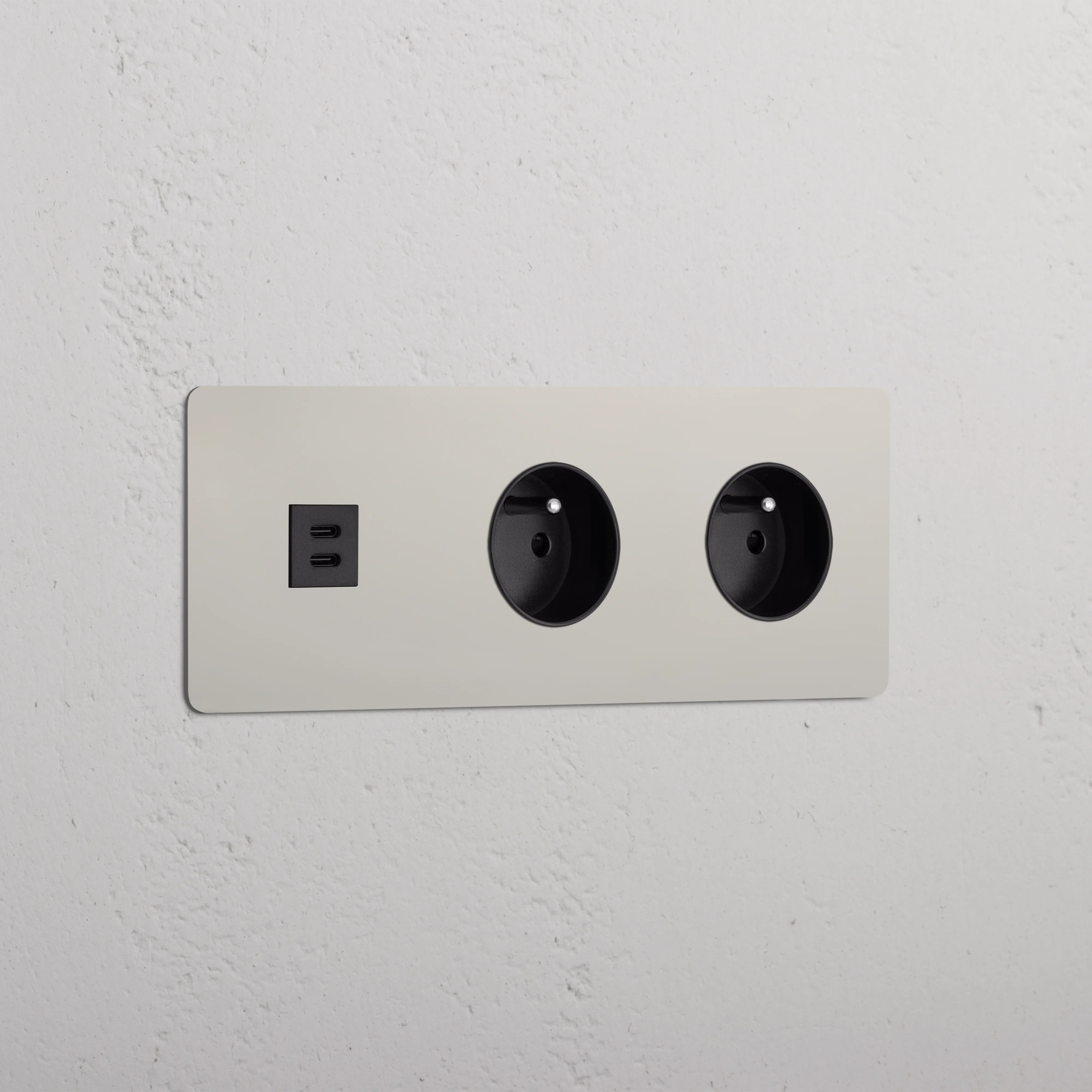 Kew Triple USB-C 30W & 2x French/Belgian Type E Socket - Polished Nickel | Black