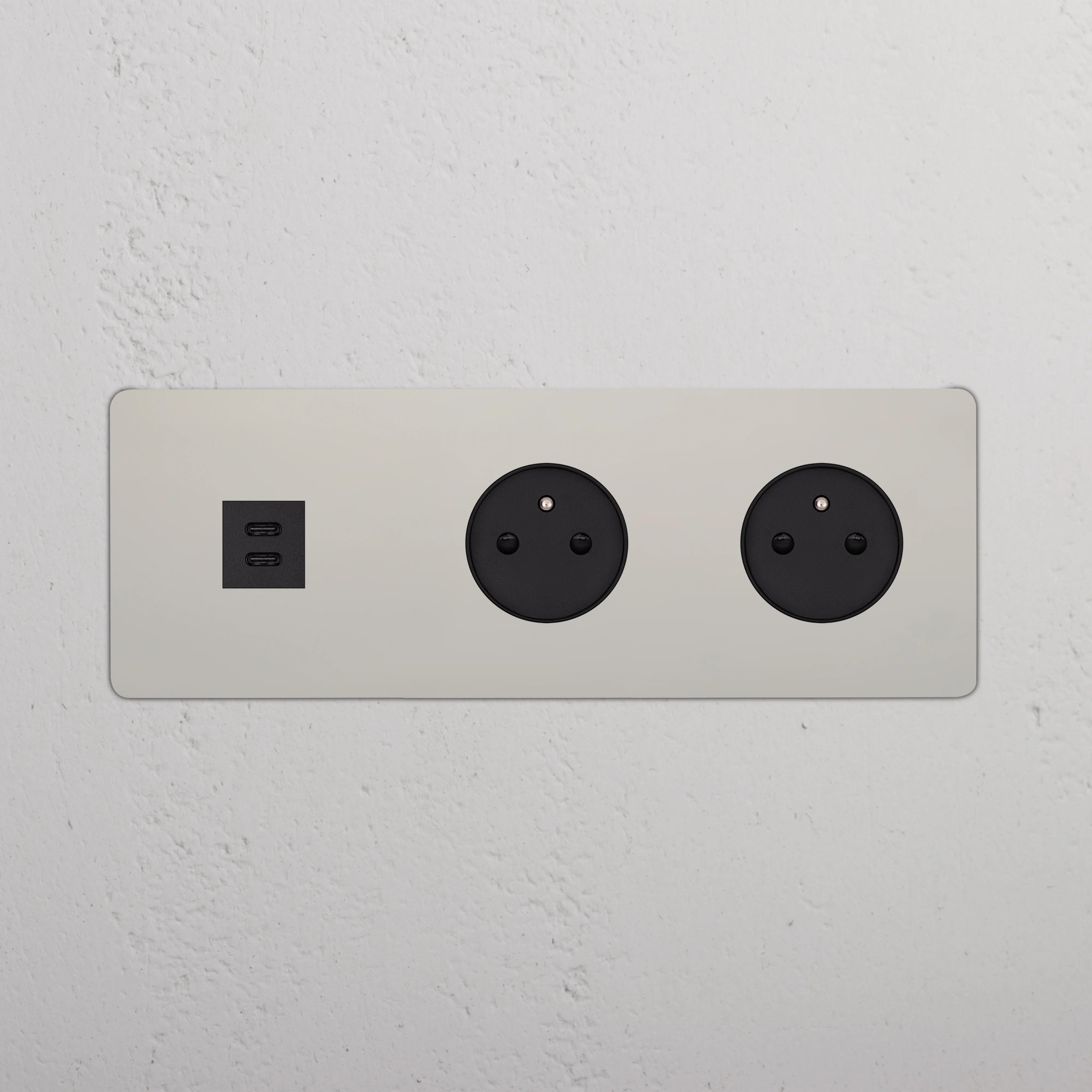 Kew Triple USB-C 30W & 2x French/Belgian Type E Socket - Polished Nickel | Black - Image 2