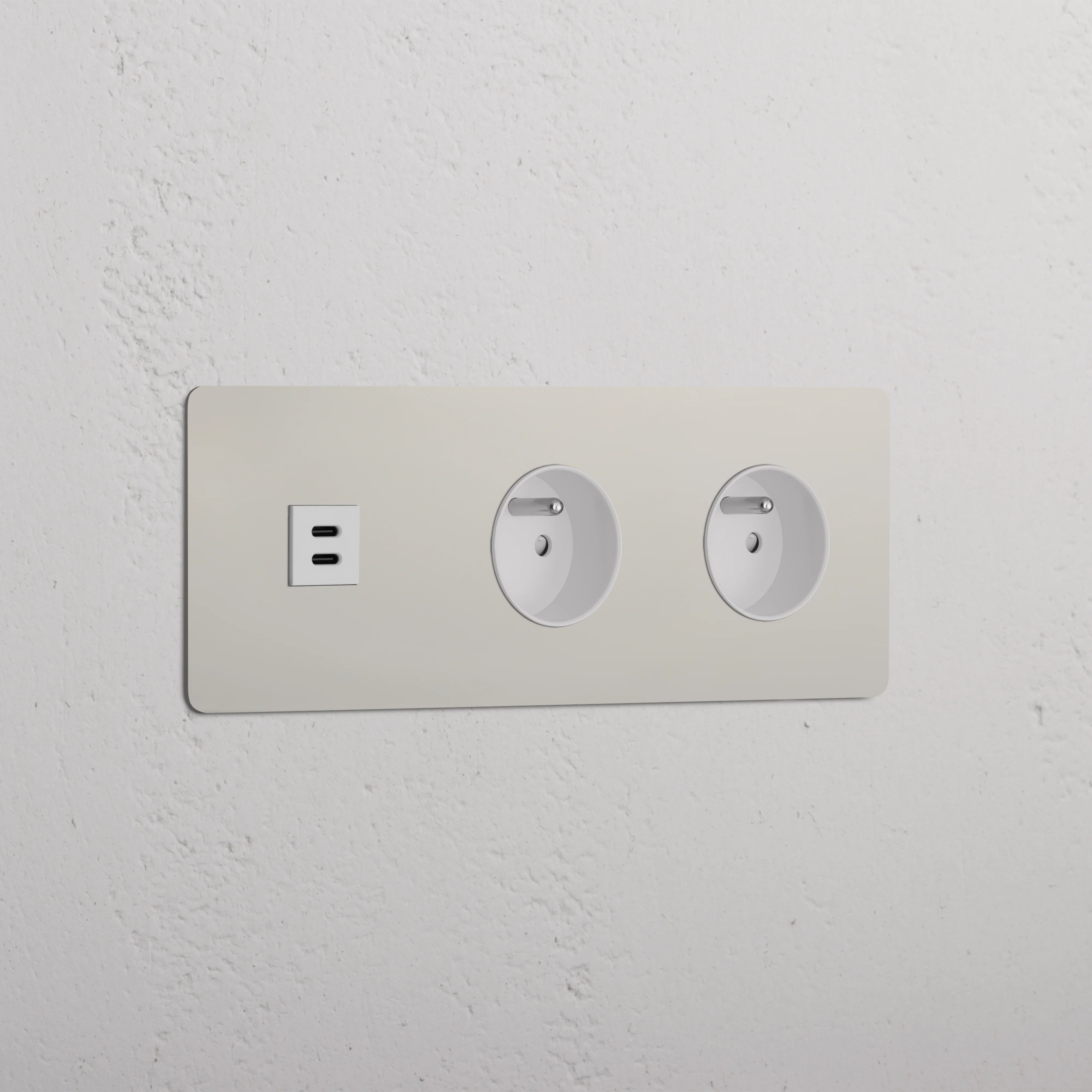 Kew Triple USB-C 30W & 2x French/Belgian Type E Socket - Polished Nickel | White