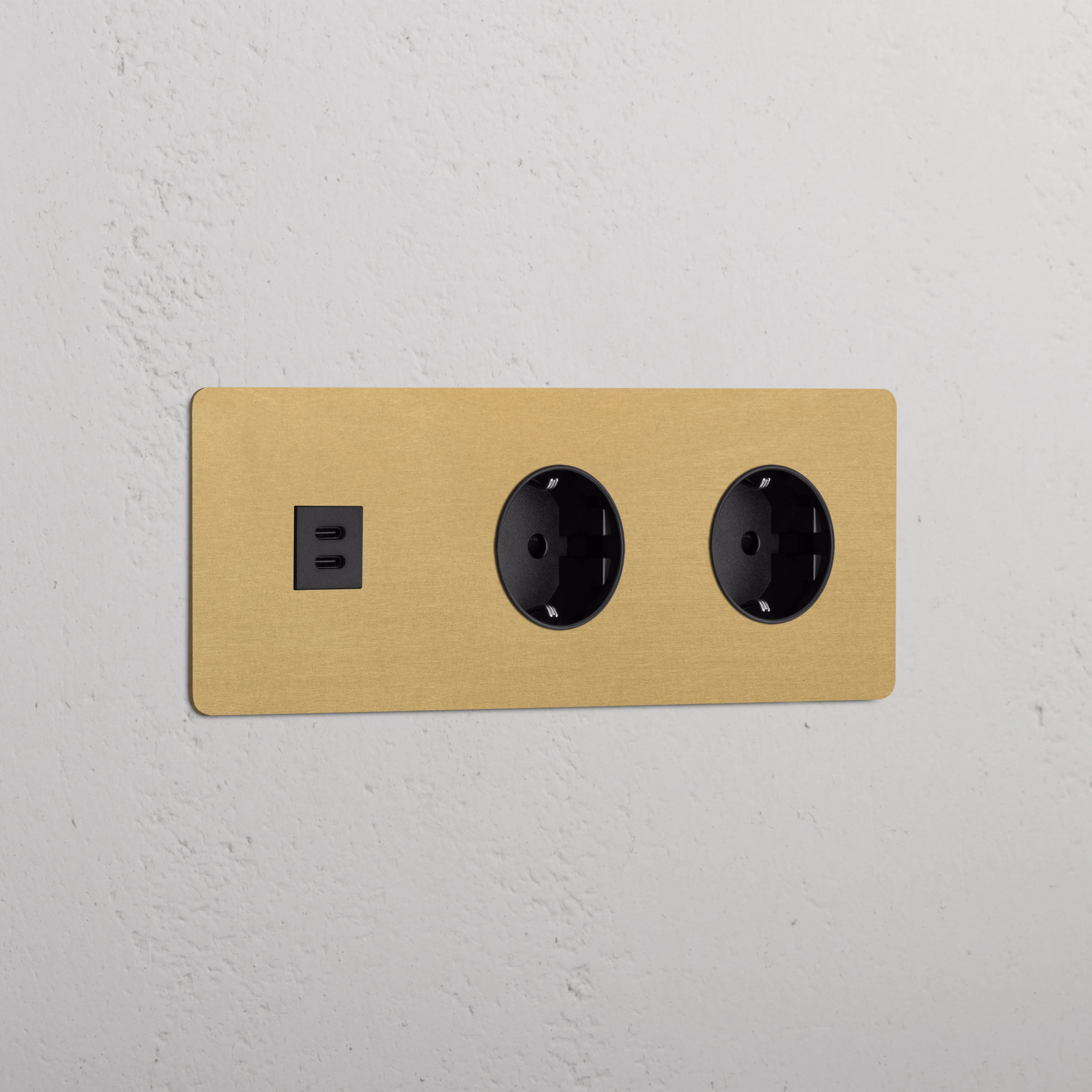 Kew Triple USB-C 30W & 2x Schuko Type F Socket - Antique Brass | Black