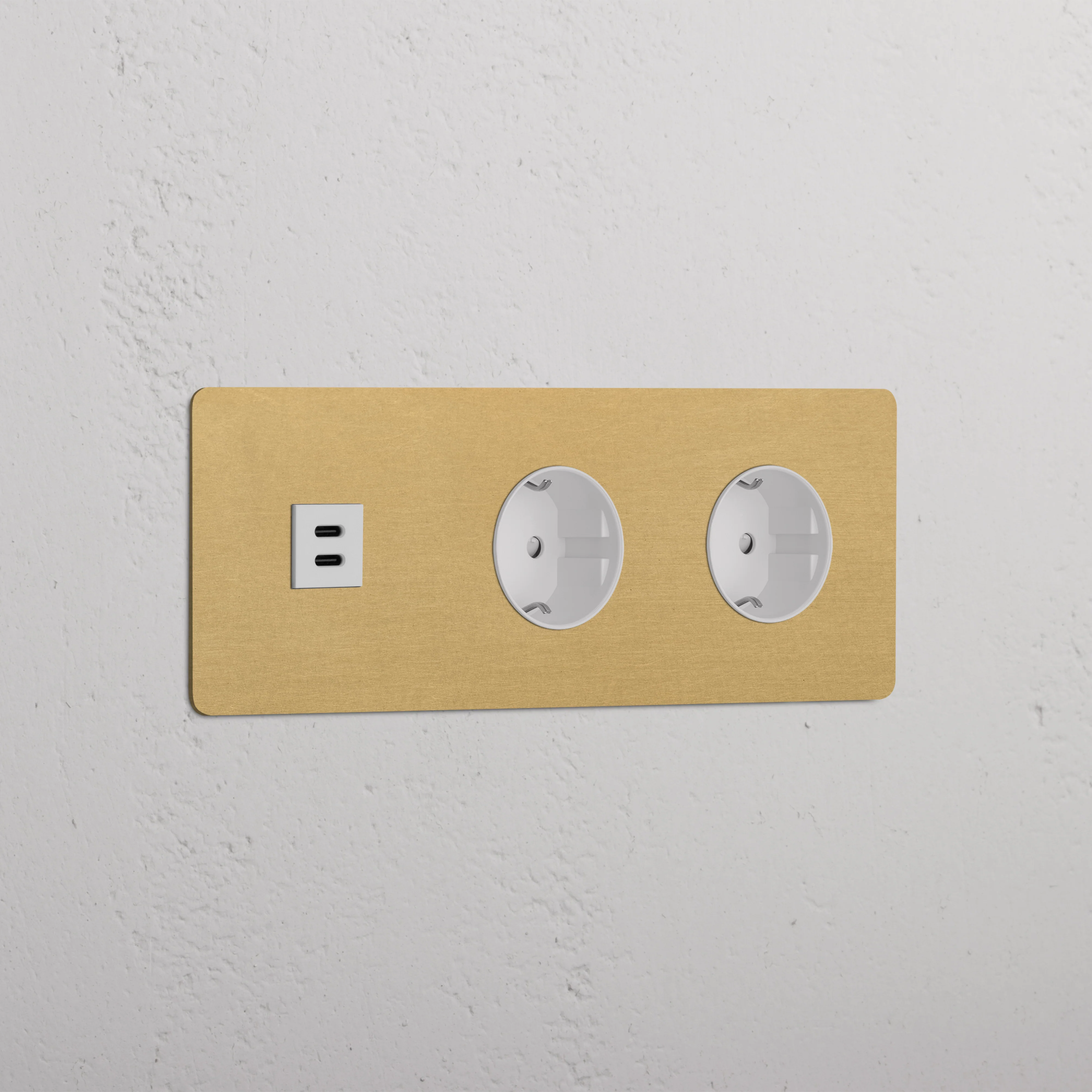 Kew Triple USB-C 30W & 2x Schuko Type F Socket - Antique Brass | White