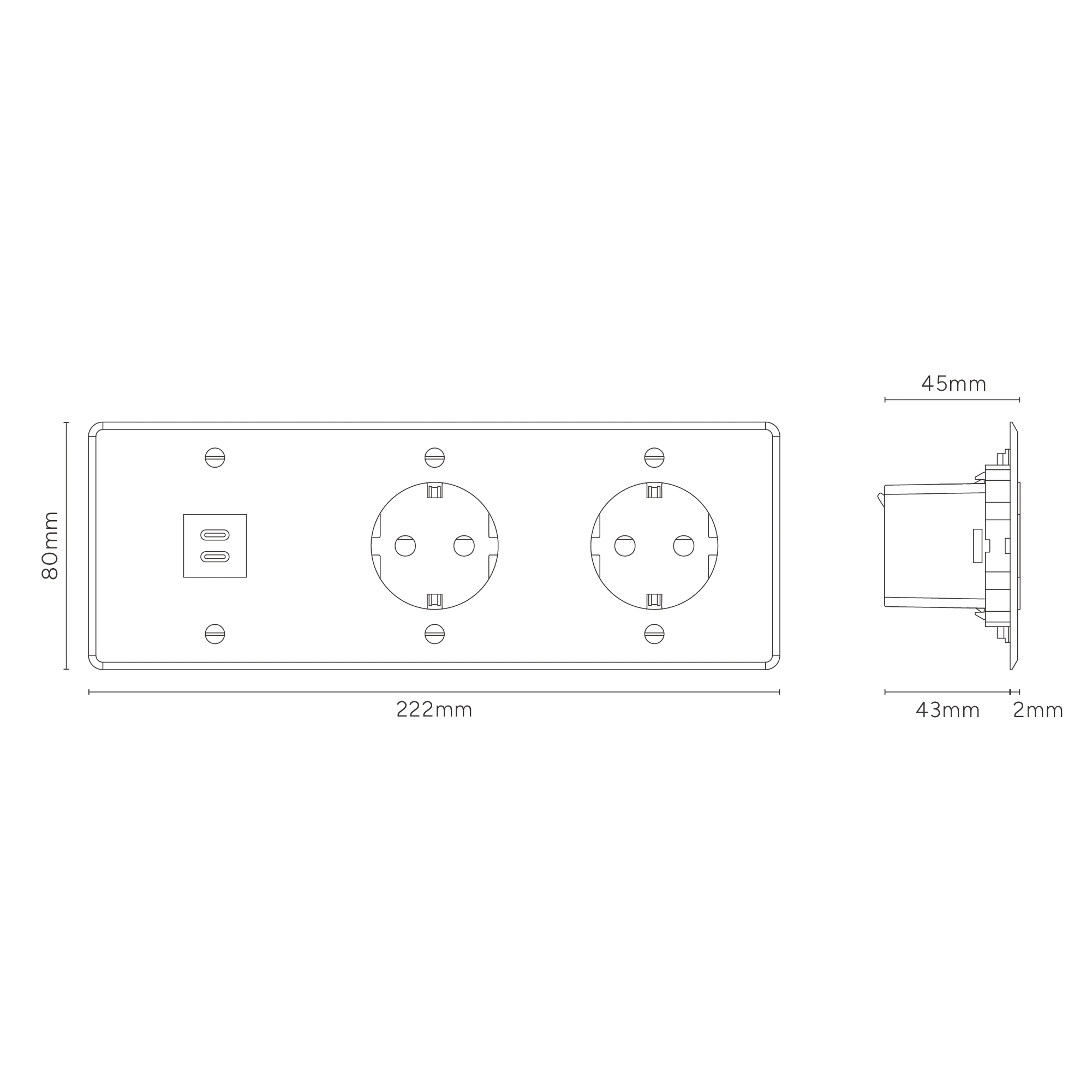 Kew Triple USB-C 30W & 2x Schuko Type F Socket - Clear | Black - Image 4