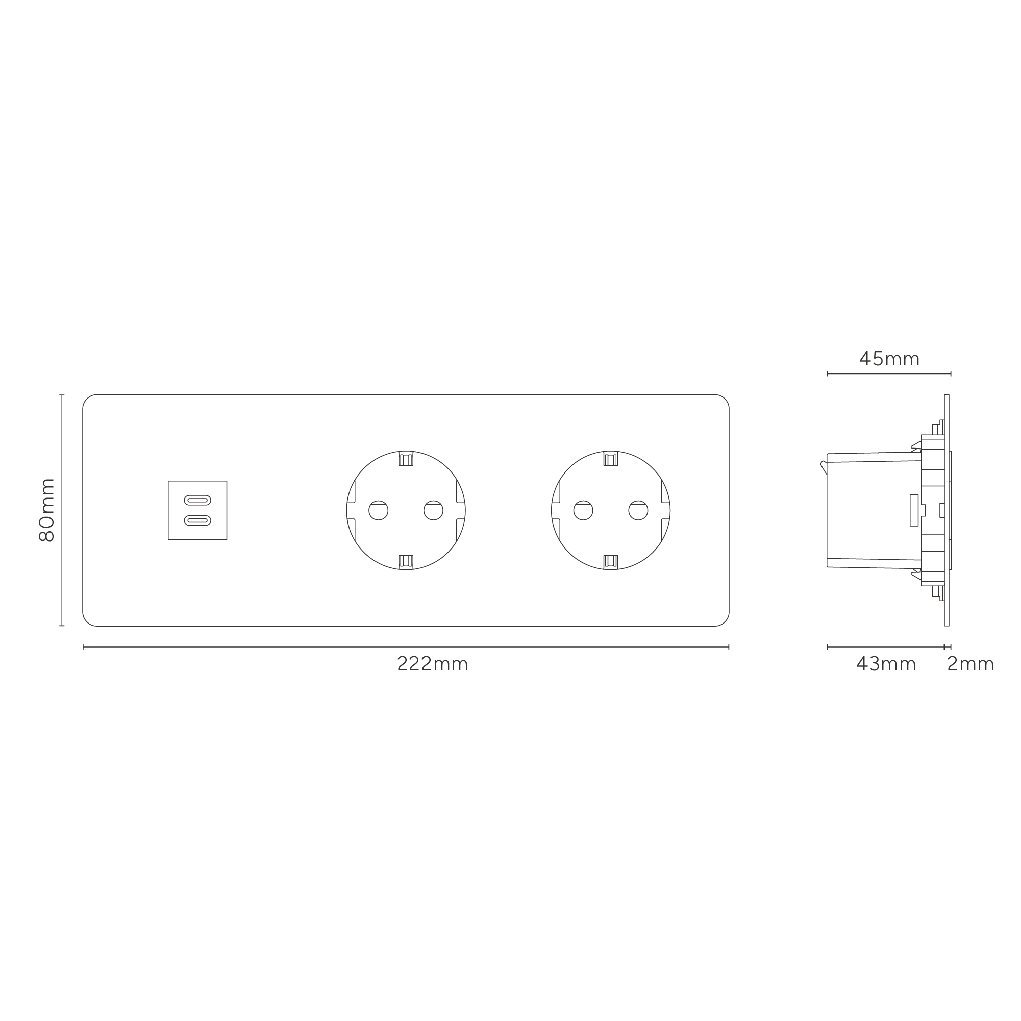 Kew Triple USB-C 30W & 2x Schuko Type F Socket - Paintable | White - Image 3