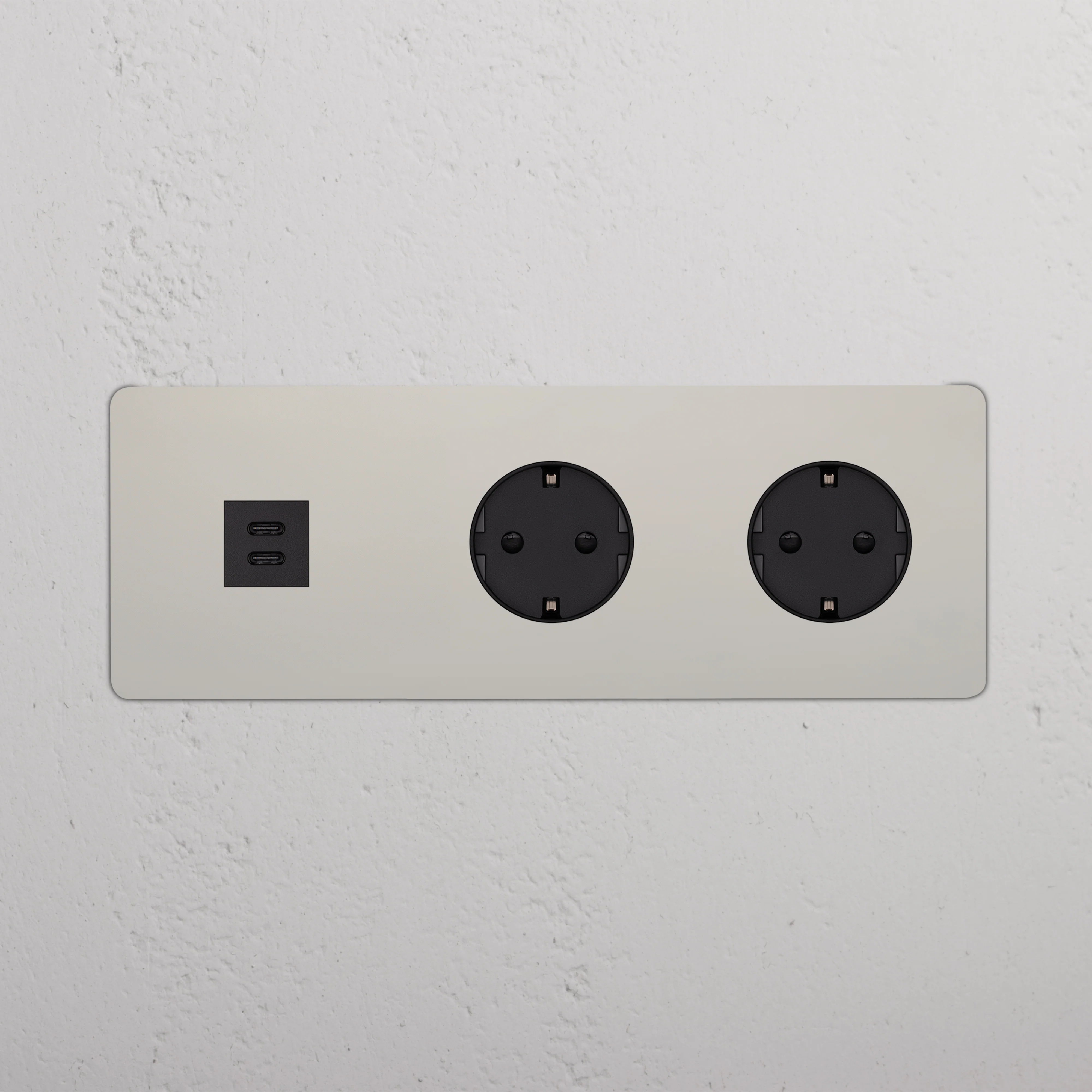 Kew Triple USB-C 30W & 2x Schuko Type F Socket - Polished Nickel | Black - Image 2