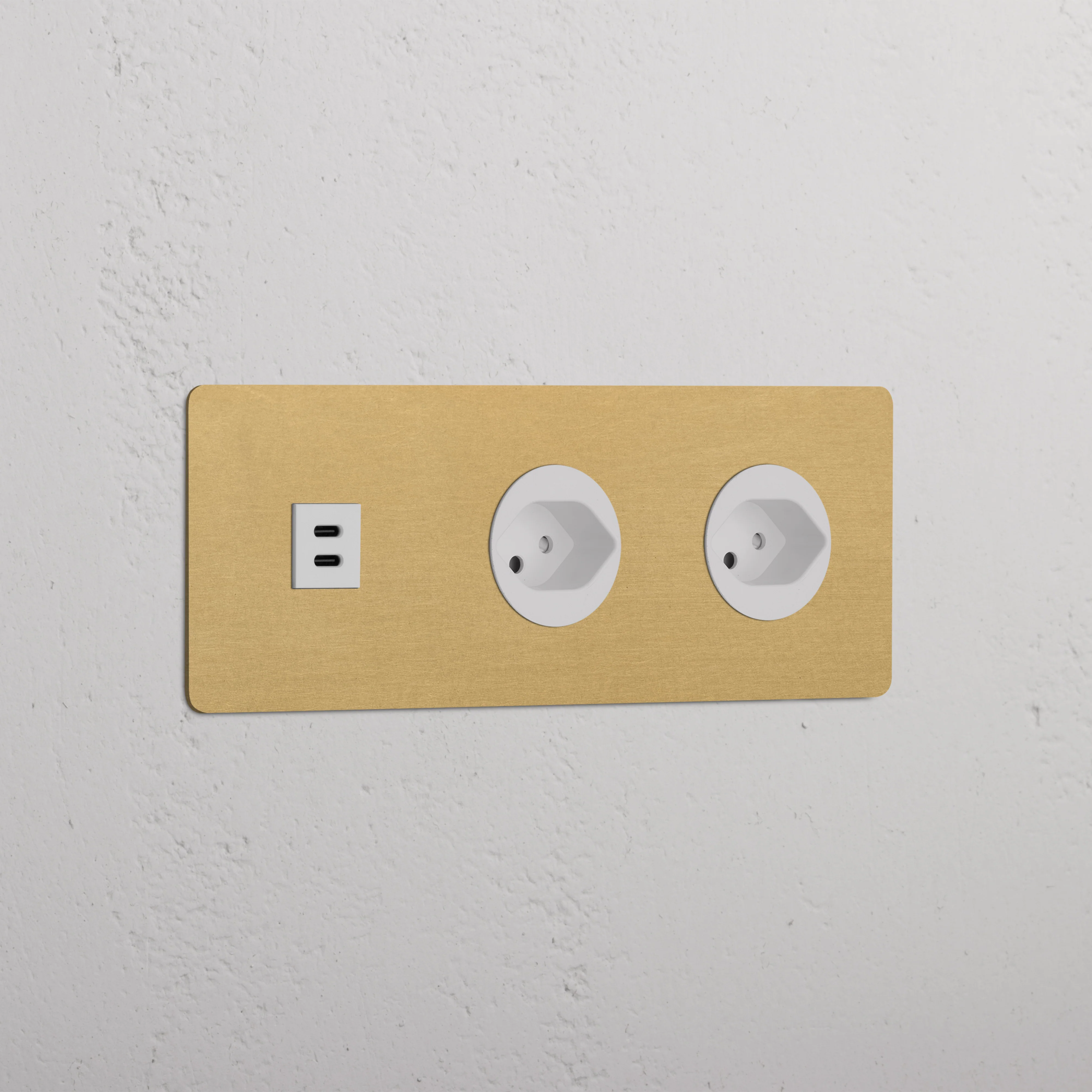 Kew Triple USB-C 30W & 2x Swiss Type J Socket - Antique Brass | White