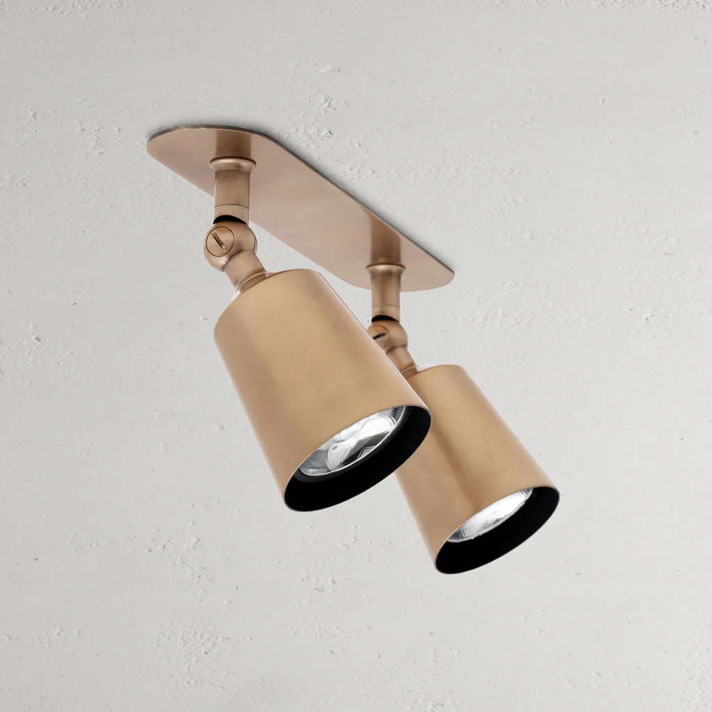 Perryn Double 50mm Spotlight - Antique Brass