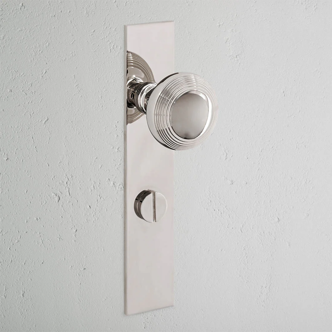 Poplar Long Plate Sprung Door Knob & Thumbturn - Polished Nickel - Image 2