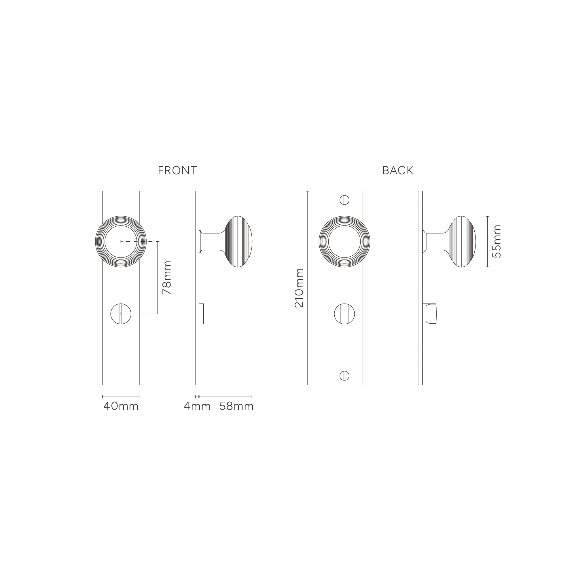 Poplar Long Plate Unsprung Door Knob & Thumbturn – Bronze - Image 3