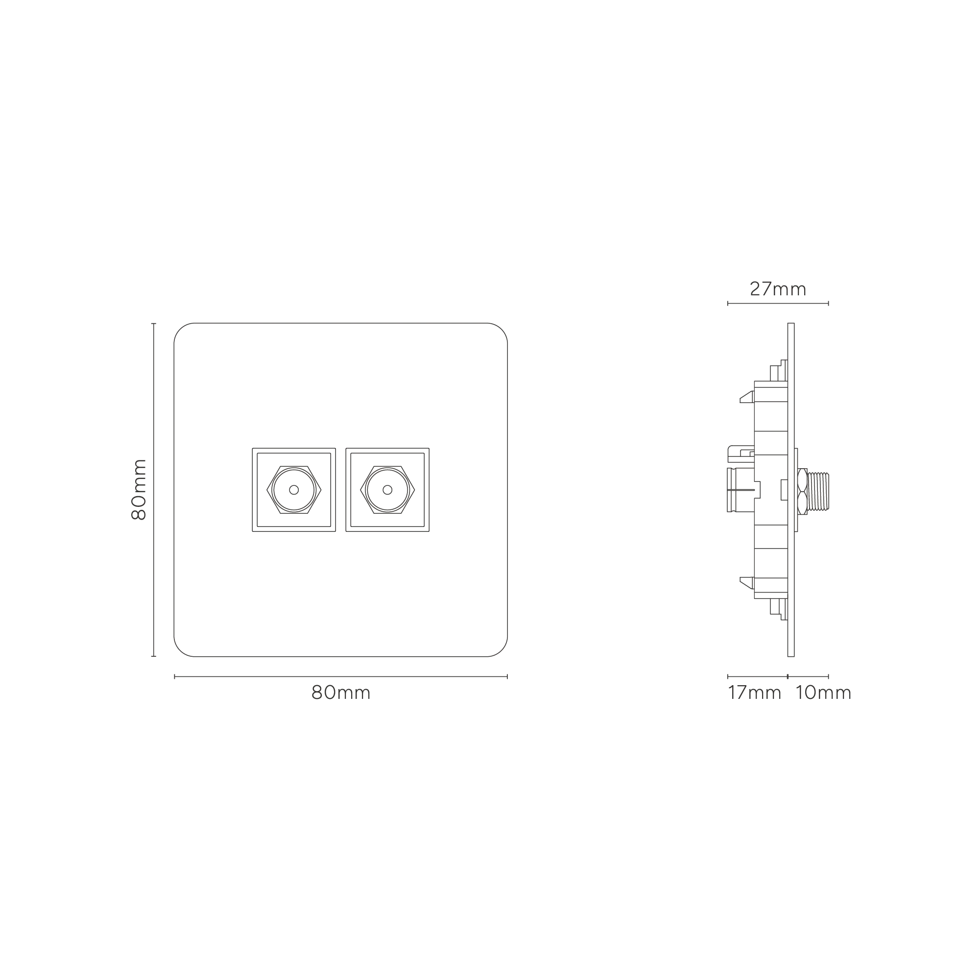Kew Single 2x Satellite Socket - Polished Nickel | Black - Image 3