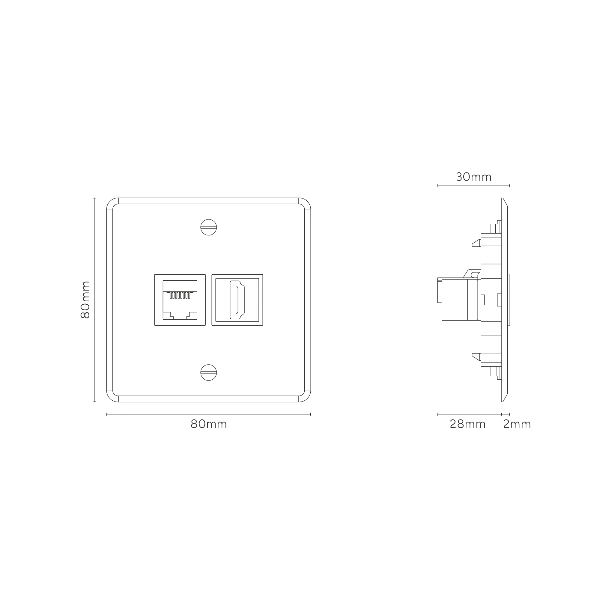 Kew Single RJ45 & HDMI Socket - Clear | Black - Image 3