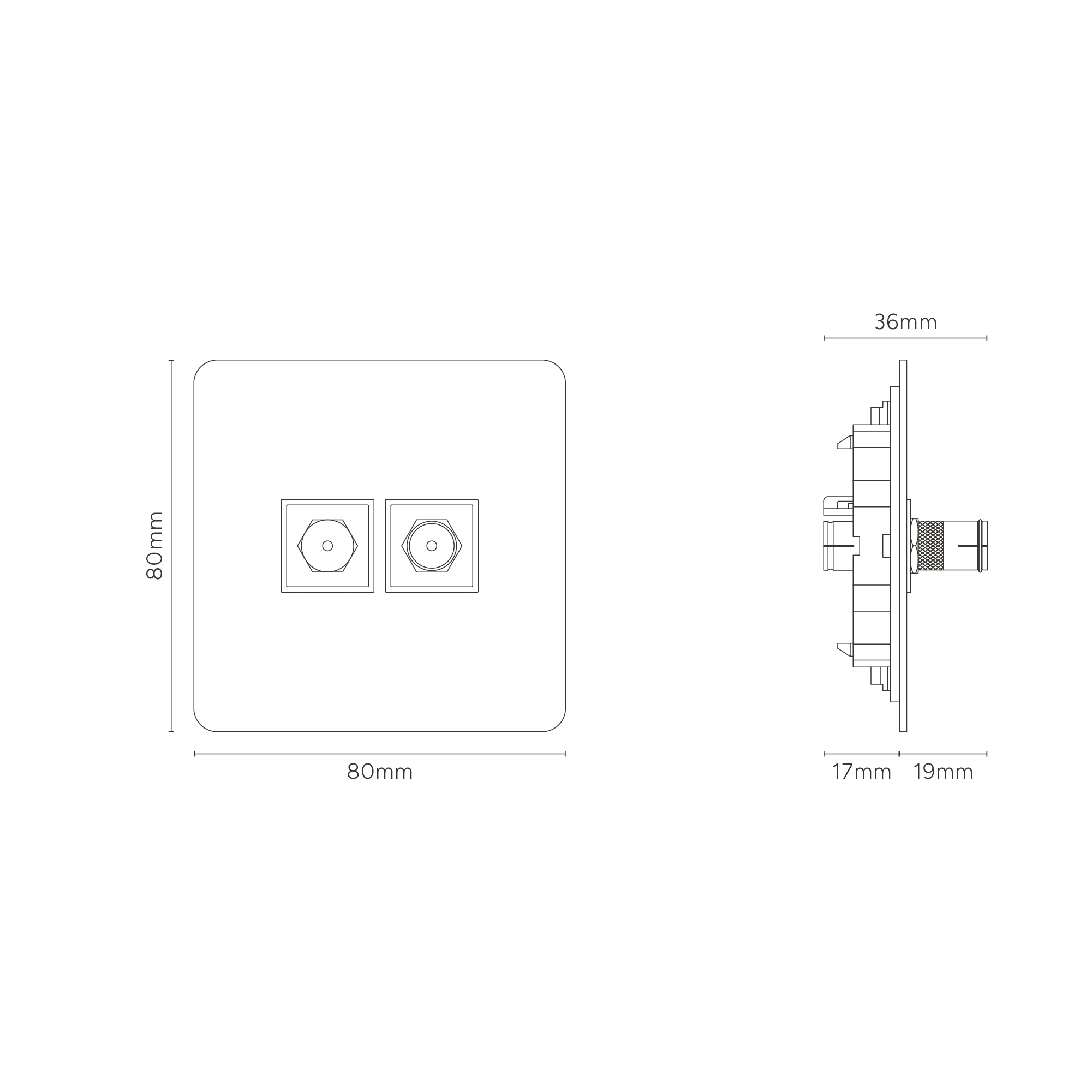 Kew Single Satellite & TV Socket - Antique Brass | Black - Image 3
