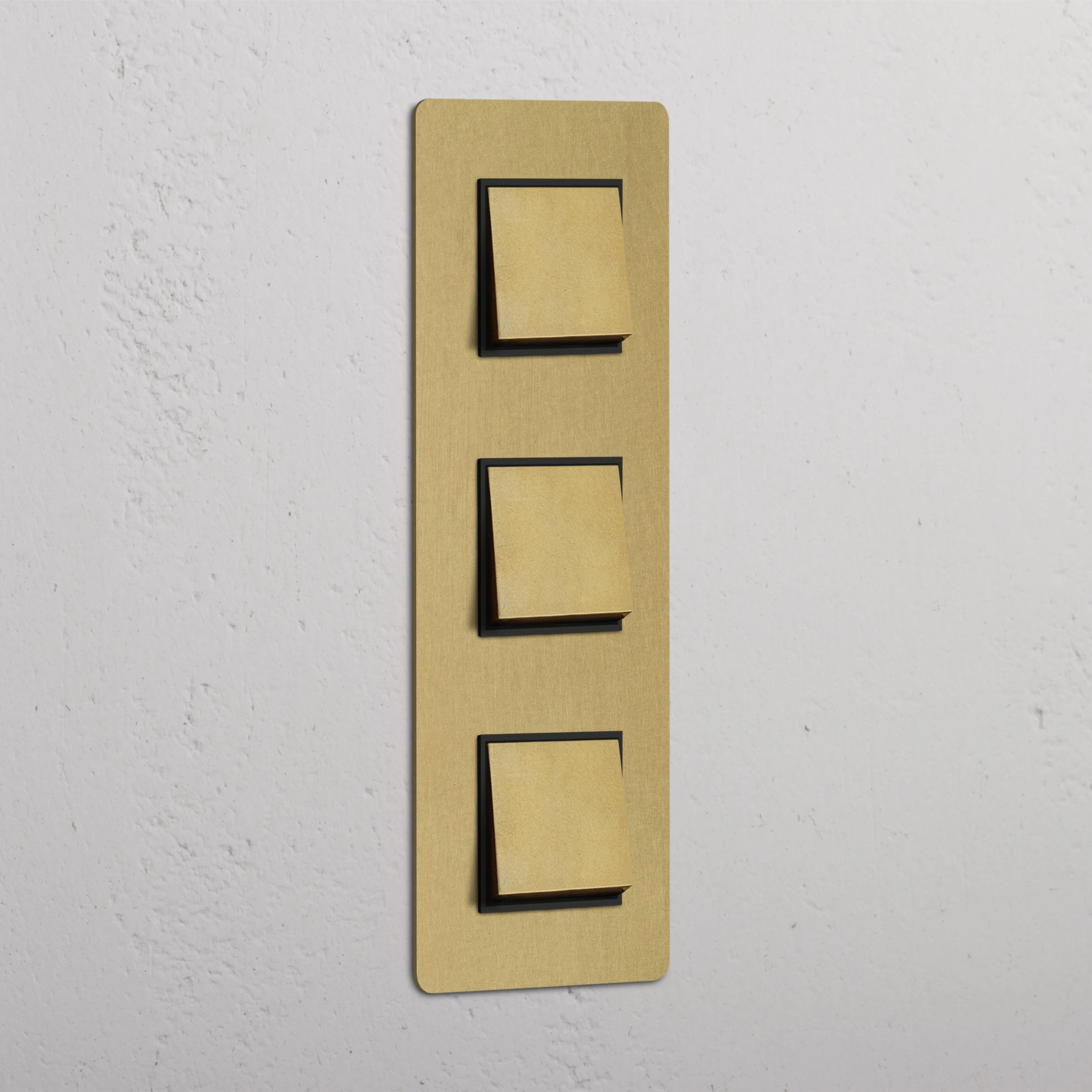 Kew Triple 3x Vertical Rocker Switch - Antique Brass | Black