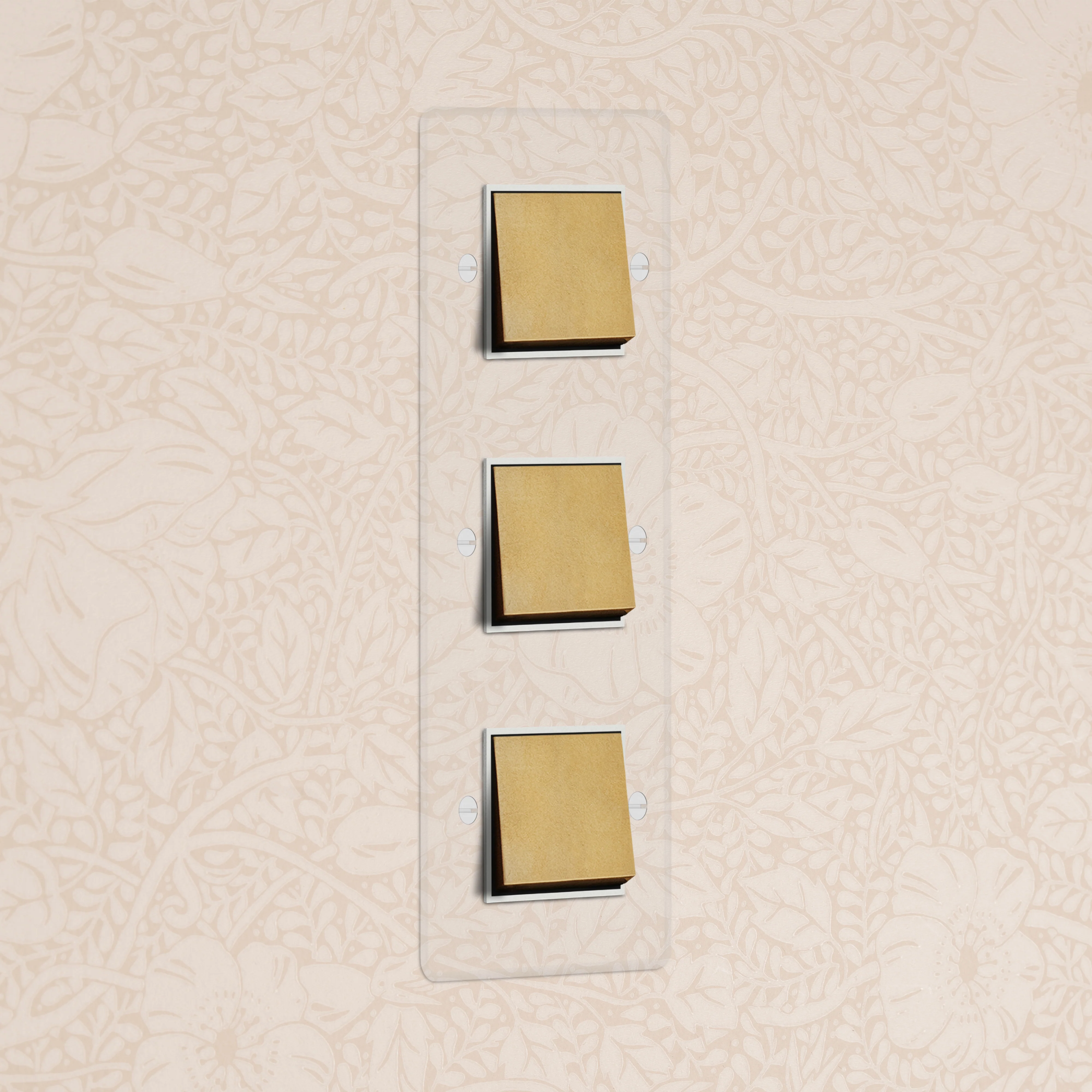 Kew Triple 3x Vertical Rocker Switch - Clear Antique Brass | White