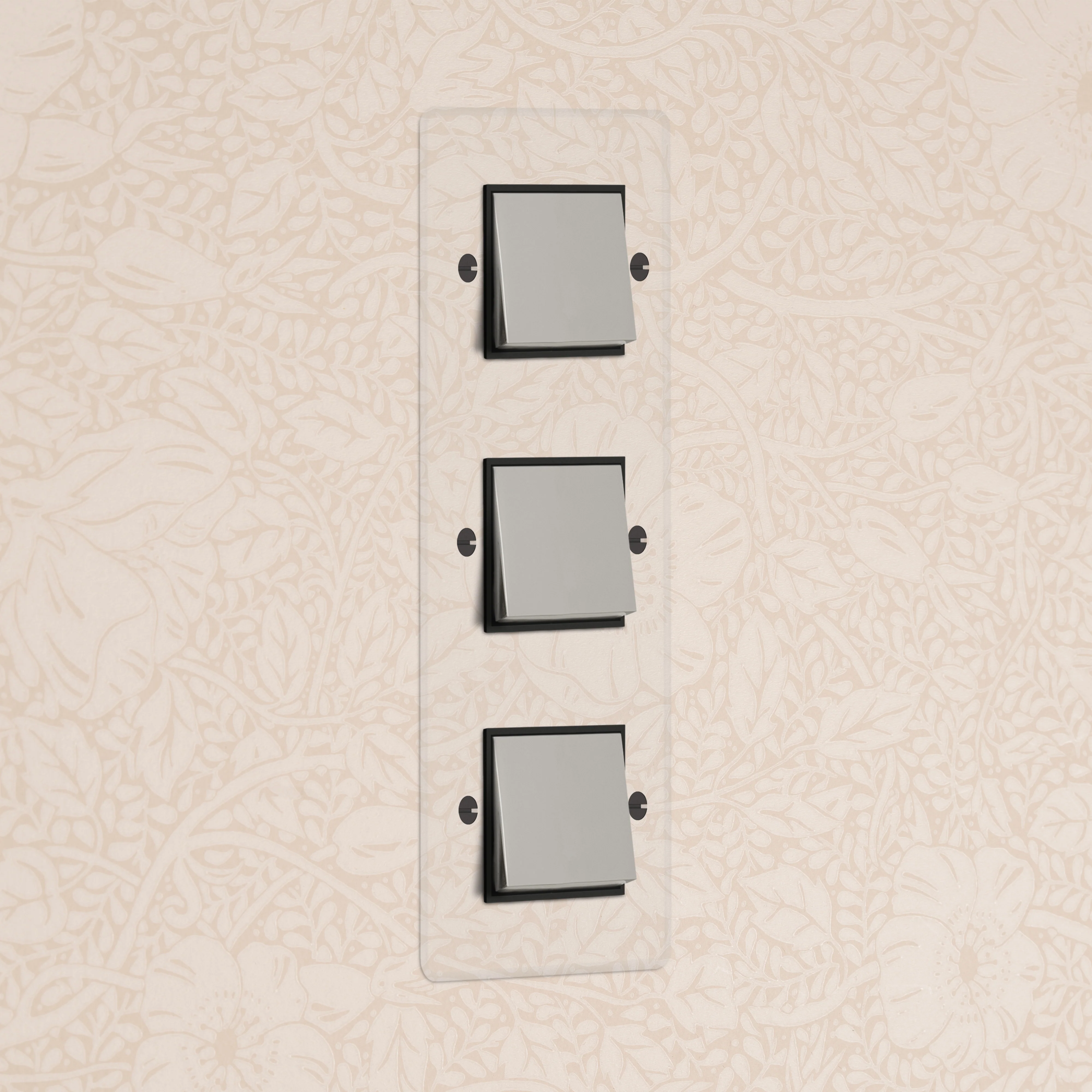 Kew Triple 3x Vertical Rocker Switch - Clear Polished Nickel | Black