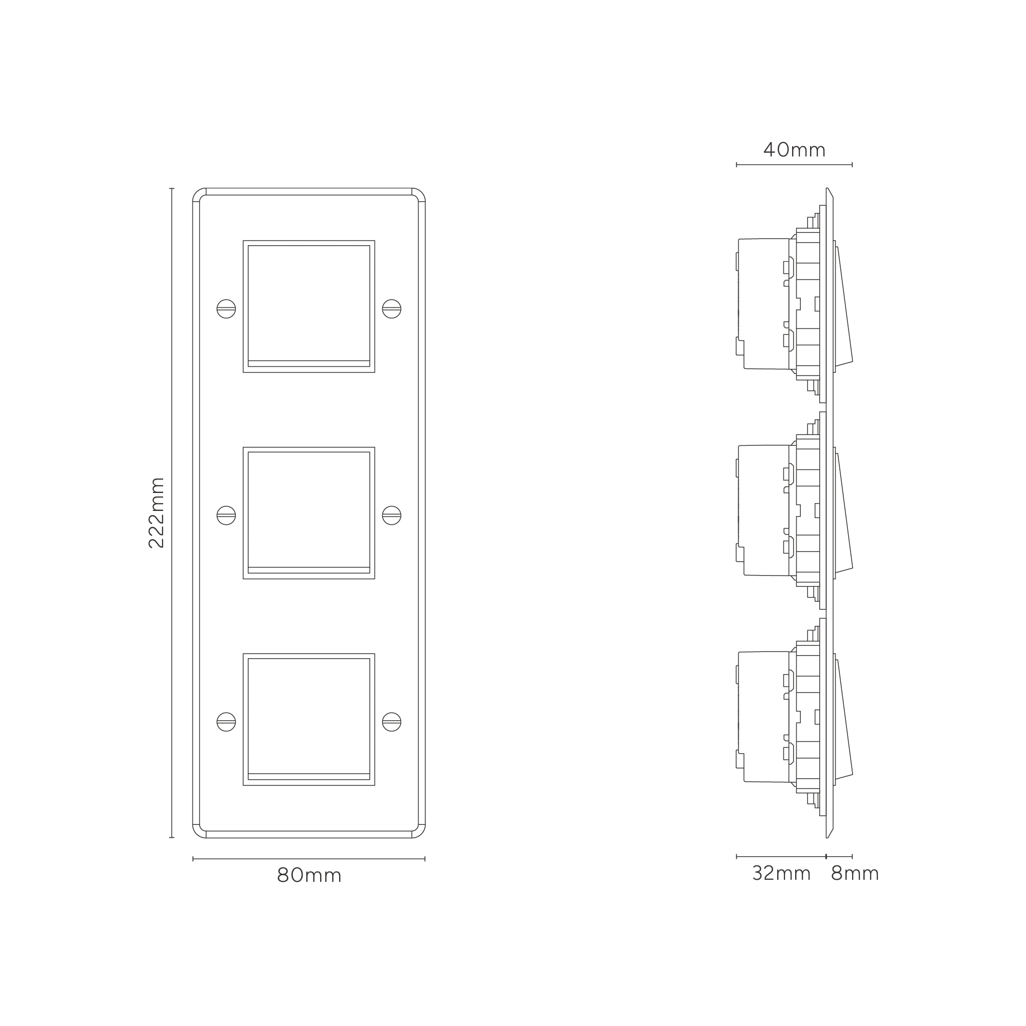 Kew Triple 3x Vertical Rocker Switch - Clear Polished Nickel | Black - Image 3