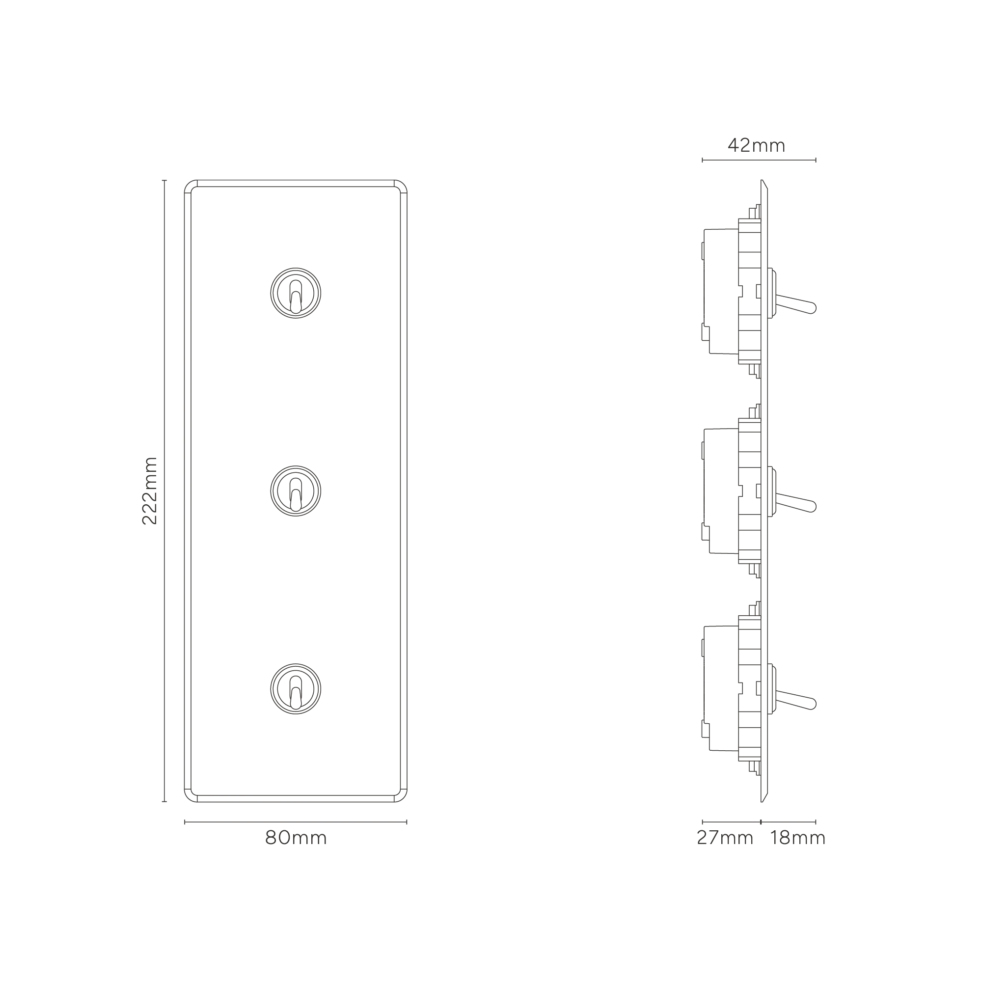 Kew Triple 3x Vertical Toggle Switch - Clear Bronze - Image 3