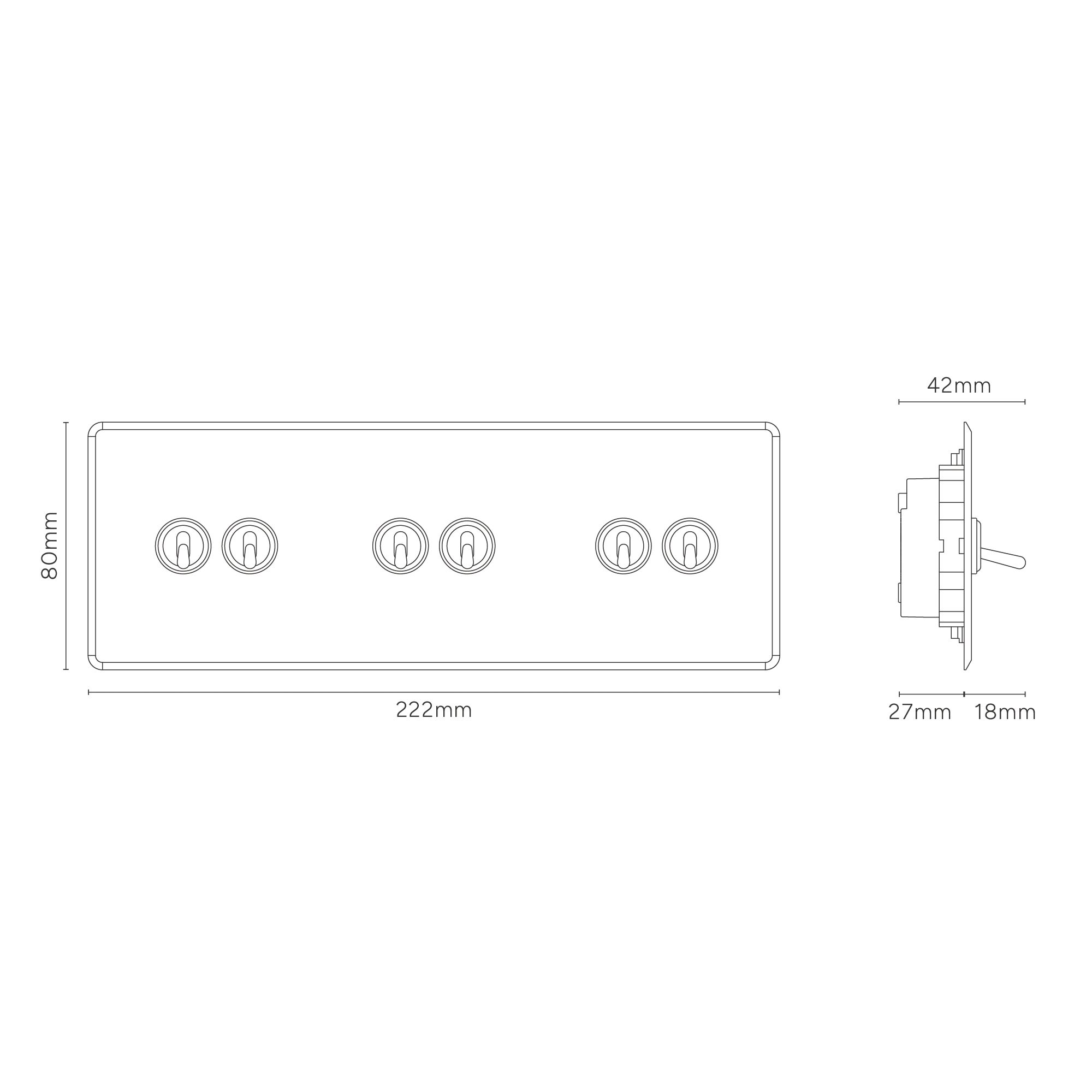 Kew Triple 6x Toggle Switch - Clear Antique Brass - Image 3