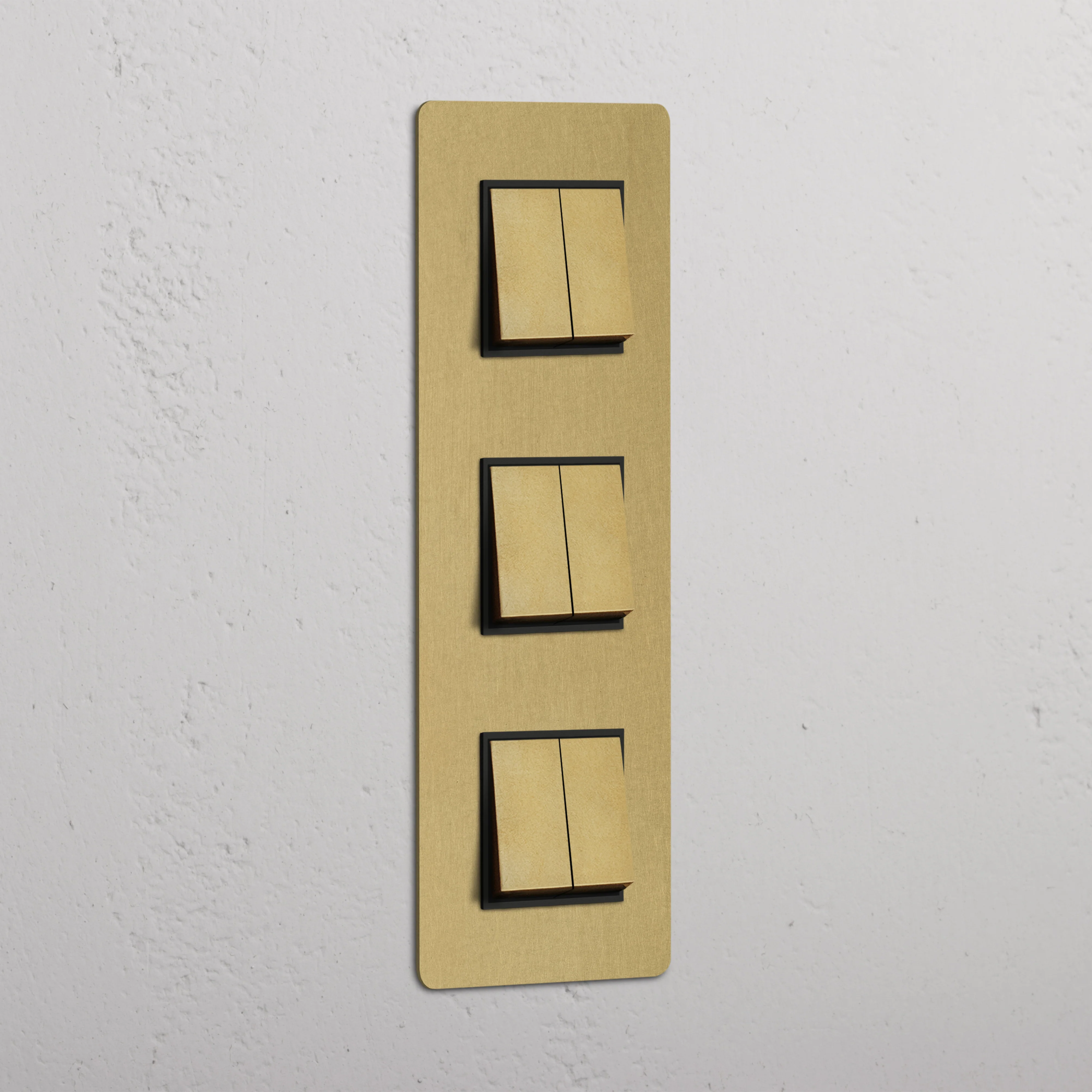 Kew Triple 6x Vertical Rocker Switch - Antique Brass | Black