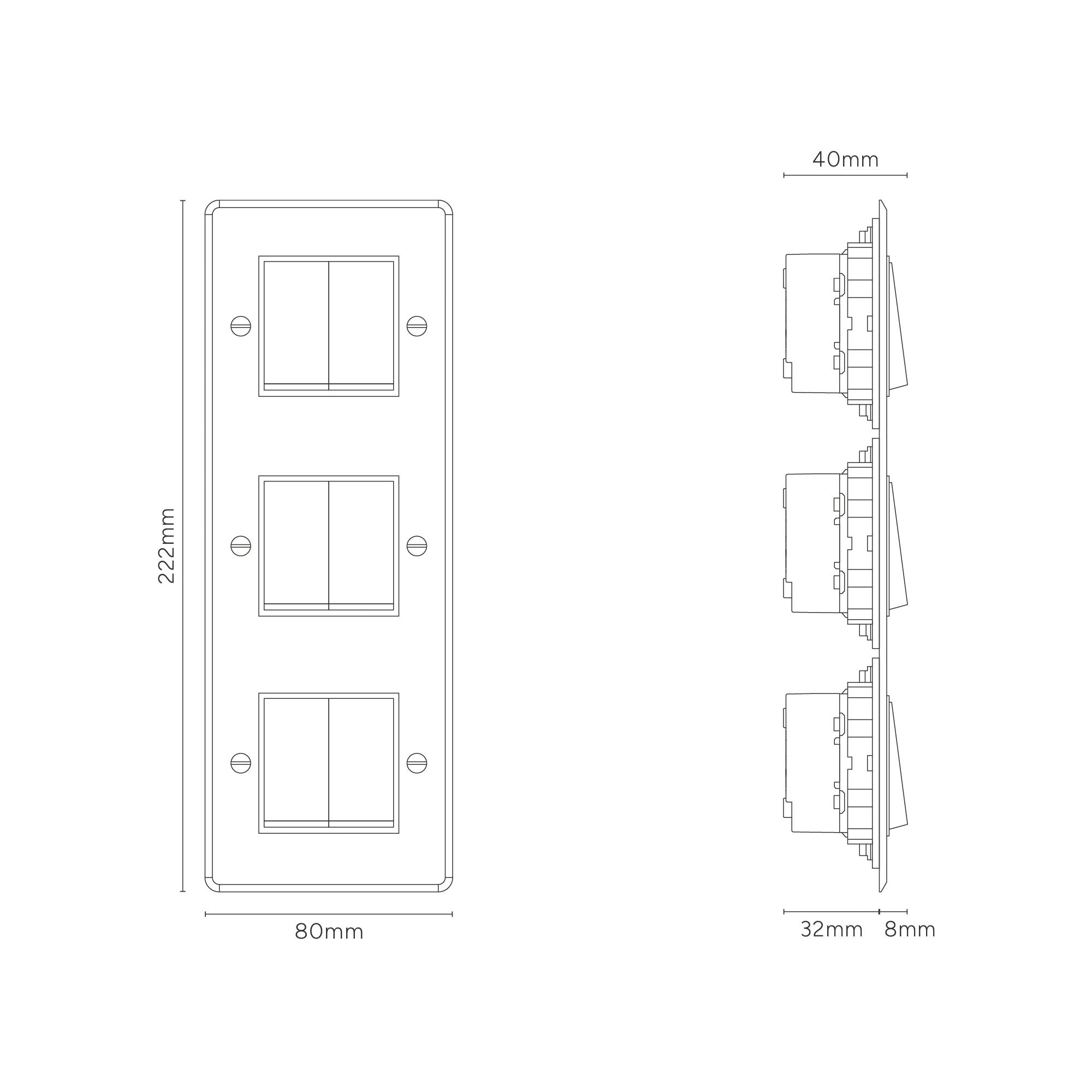 Kew Triple 6x Vertical Rocker Switch - Clear Polished Nickel | Black - Image 3