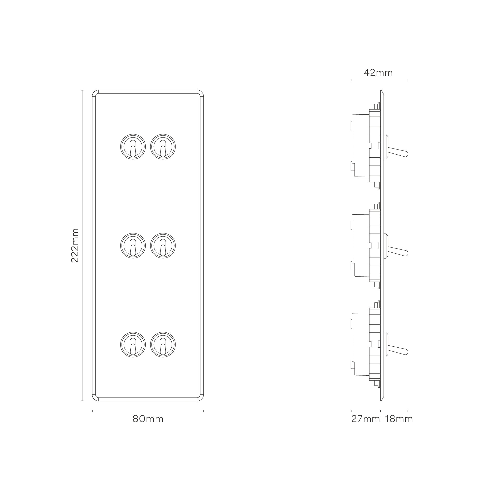 Kew Triple 6x Vertical Toggle Switch - Clear Polished Nickel - Image 3