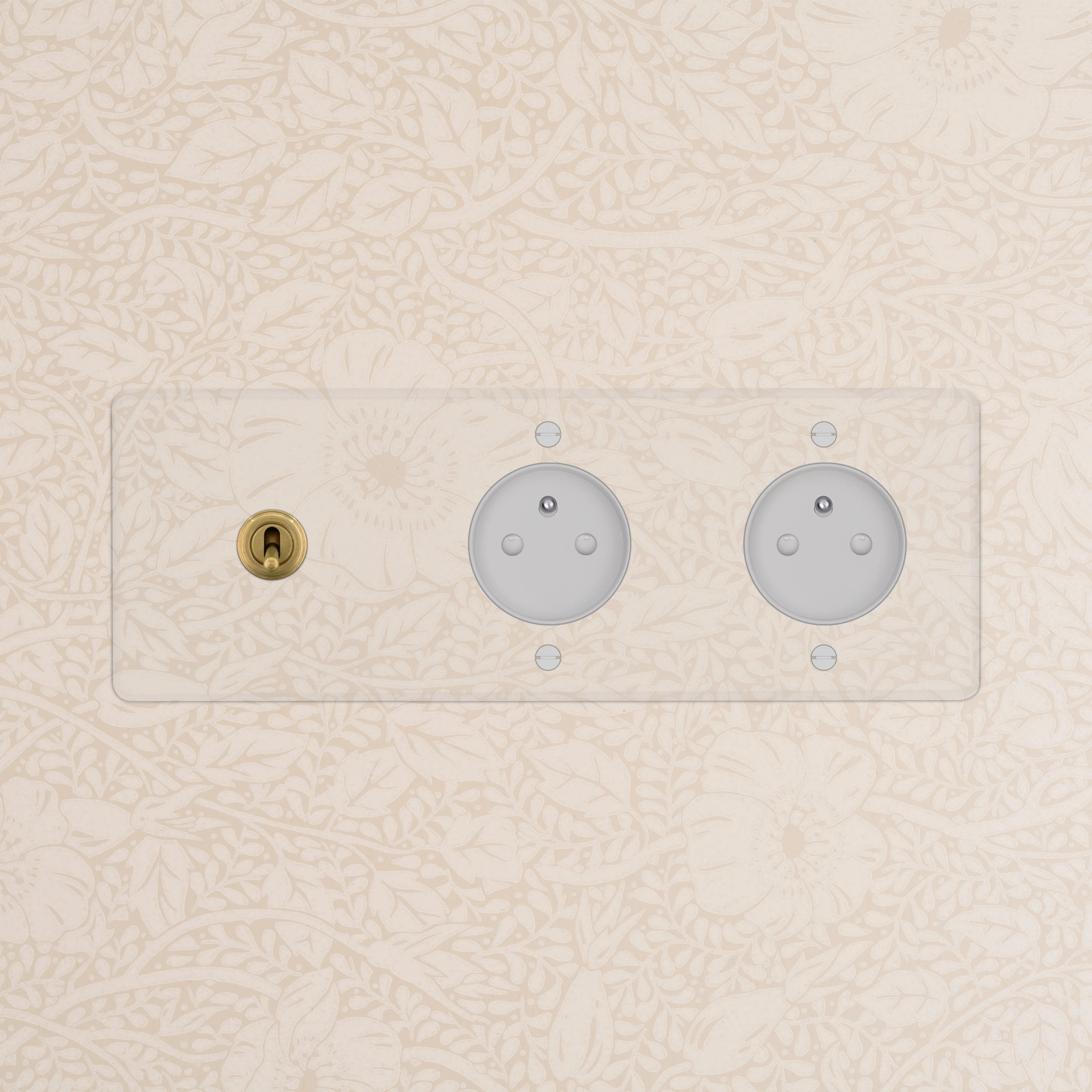 Kew Triple Toggle & 2x French/Belgian Type E Socket - Clear Antique Brass | White - Image 2